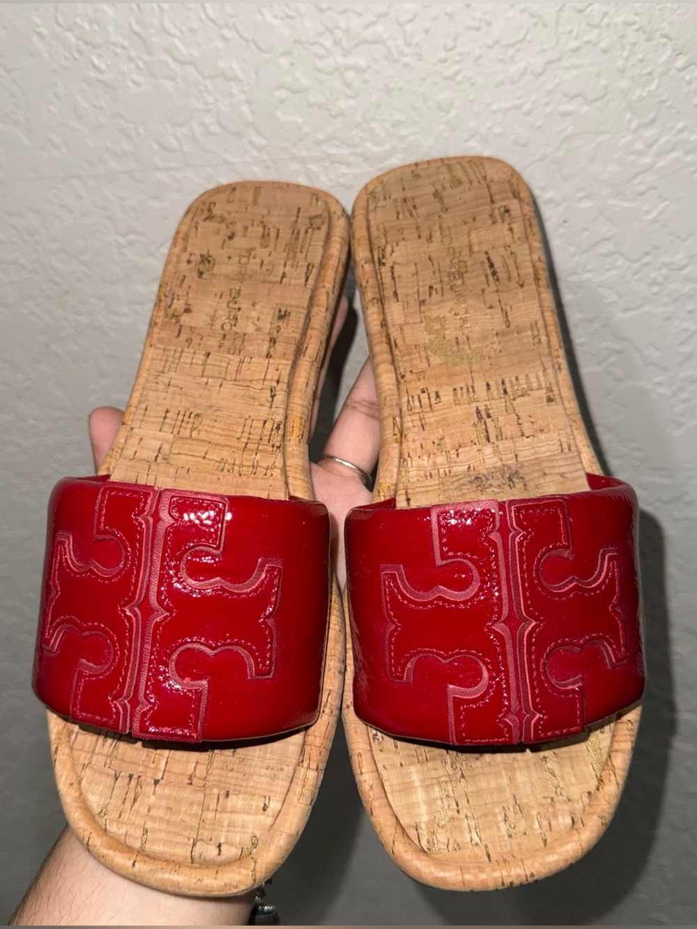 Tory Burch Red Patent Cork Slide Sandals size 6